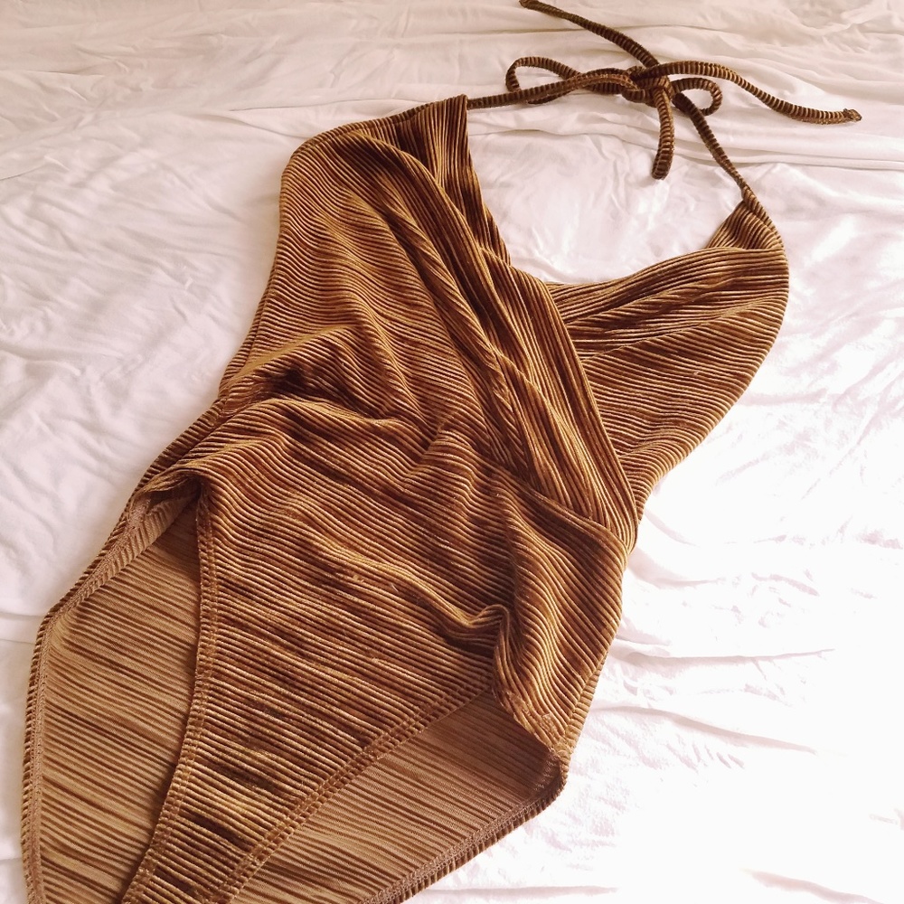 brown-gold ribbed bodysuit